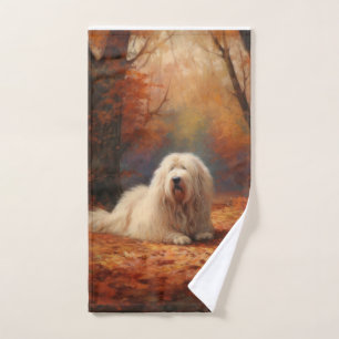 Old English Sheepdog im Herbst Leaves Fall Inspiri Badhandtuch Set