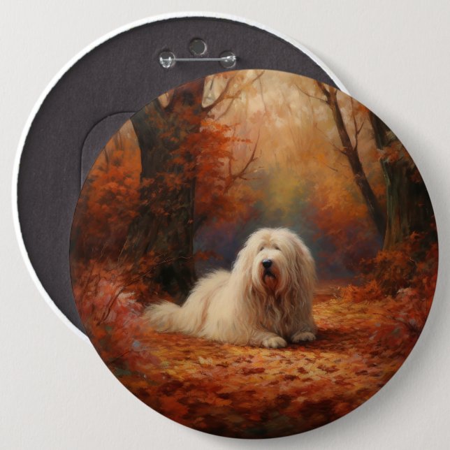 Old English Sheepdog im Herbst Leaves Fall Inspiri Button (Vorne & Hinten)