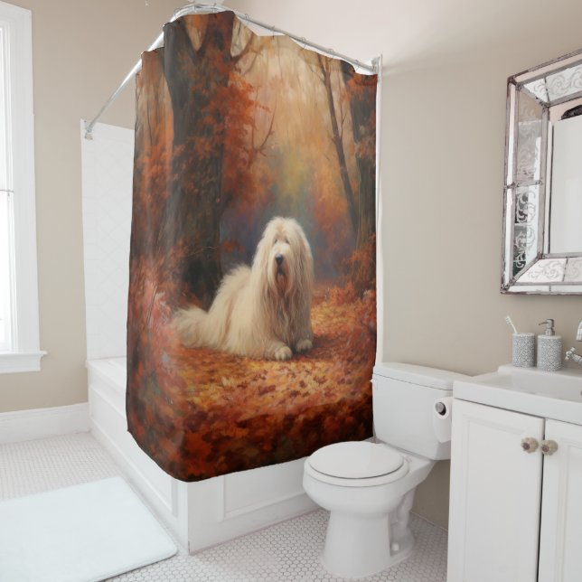 Old English Sheepdog im Herbst Leaves Fall Inspiri Duschvorhang (Beispiel)