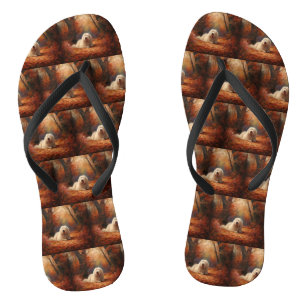 Old English Sheepdog im Herbst Leaves Fall Inspiri Flip Flops