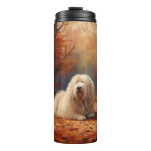 Old English Sheepdog im Herbst Leaves Fall Inspiri Thermosbecher