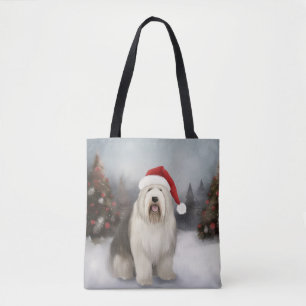 Old English Sheepdog im Schnee Weihnachten Tasche
