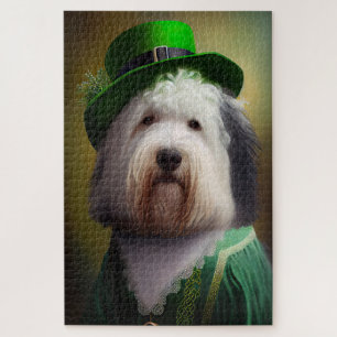 Old English Sheepdog im St. Patrick's Day Kleid