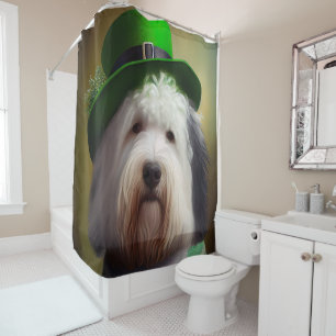 Old English Sheepdog in St. Patrick's Day Dress Duschvorhang