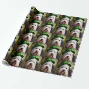 Old English Sheepdog in St. Patrick's Day Dress Geschenkpapier