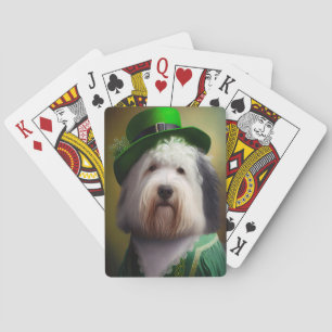 Old English Sheepdog in St. Patrick's Day Dress Spielkarten