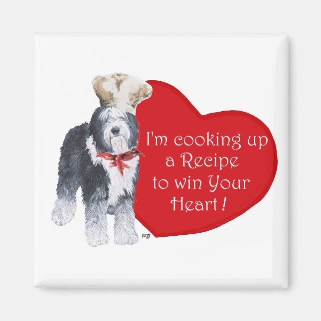 Old English Sheepdog Koch der Liebe Magnet (Vorne)