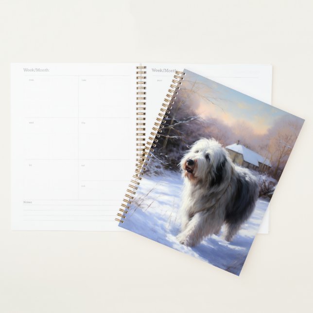 Old English Sheepdog Laisser neiger Noël (Devant avec enveloppe)