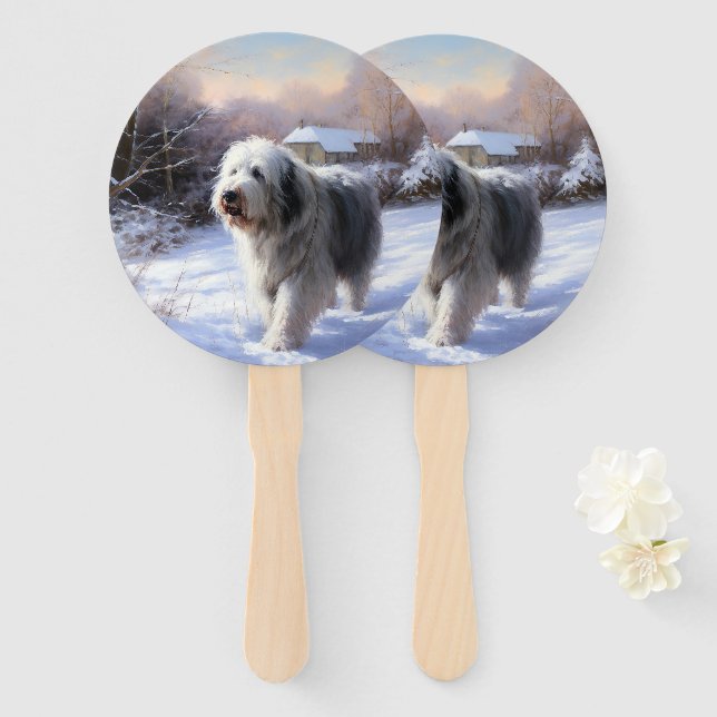 Old English Sheepdog lässt es schlafen Weihnachten Fächer (Vorne und Hinten)