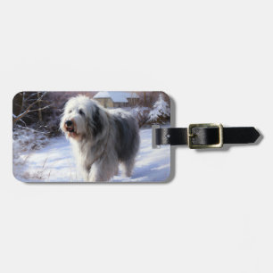 Old English Sheepdog lässt es schlafen Weihnachten Gepäckanhänger