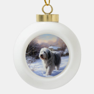 Old English Sheepdog lässt es schlafen Weihnachten Keramik Kugel-Ornament