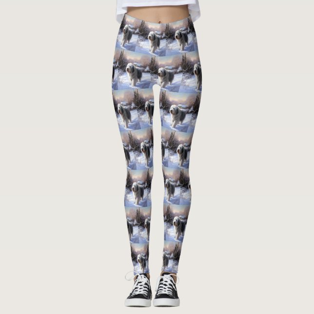 Old English Sheepdog lässt es schlafen Weihnachten Leggings (Vorderseite)