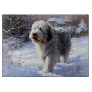Old English Sheepdog lässt es schlafen Weihnachten Schneidebrett