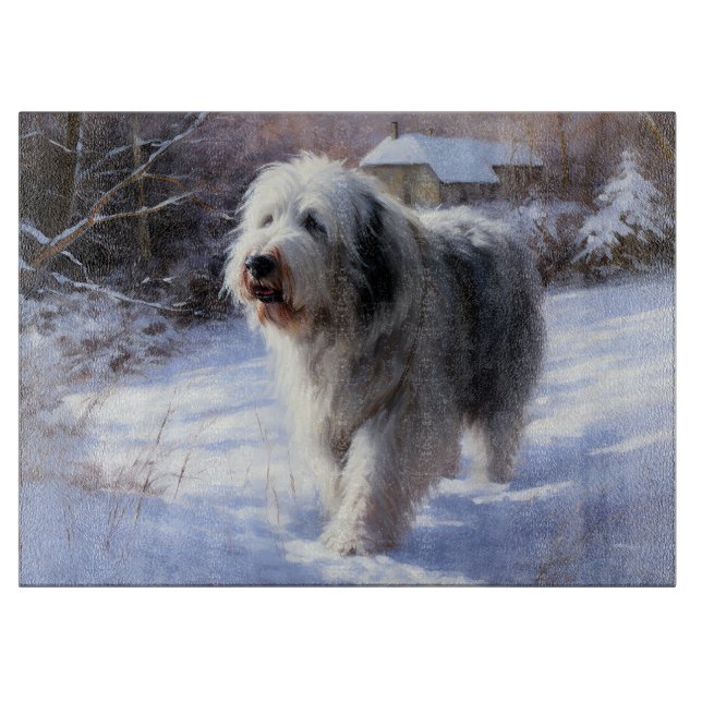 Old English Sheepdog lässt es schlafen Weihnachten Schneidebrett (Vorderseite)