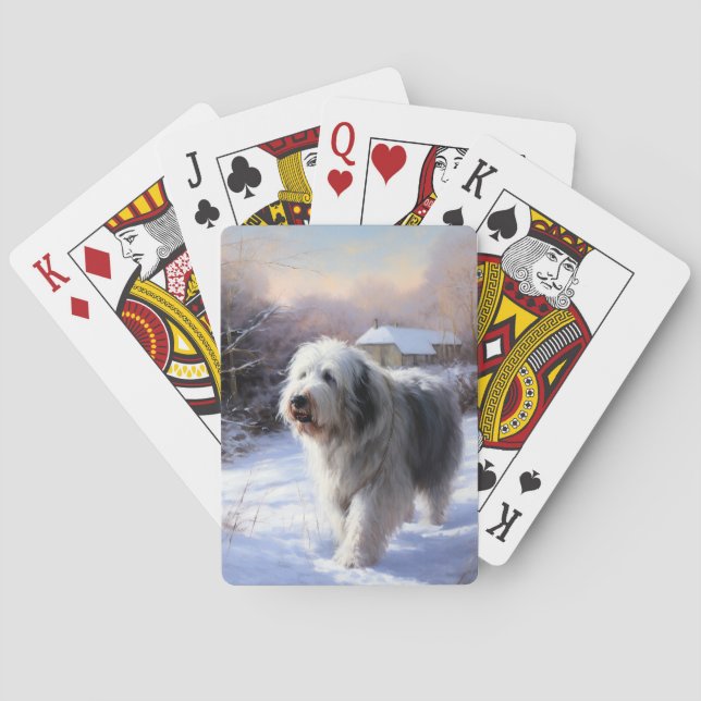 Old English Sheepdog lässt es schlafen Weihnachten Spielkarten (Rückseite)