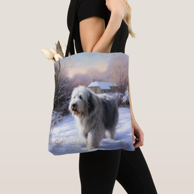 Old English Sheepdog lässt es schlafen Weihnachten Tasche (Von Nahem)