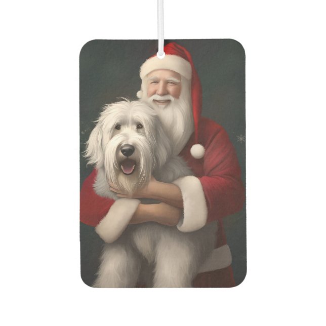 Old English Sheepdog mit Weihnachtsmann feierlich Autolufterfrischer (Vorderseite)