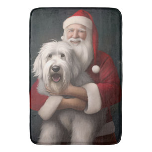Old English Sheepdog mit Weihnachtsmann feierlich Badematte