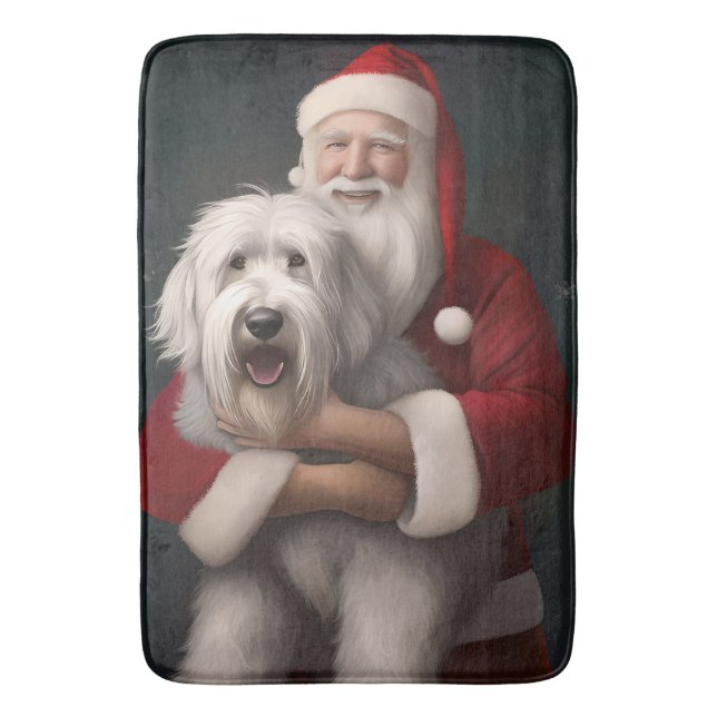 Old English Sheepdog mit Weihnachtsmann feierlich Badematte (Vorderseite Vertikal)
