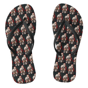 Old English Sheepdog mit Weihnachtsmann feierlich Flip Flops