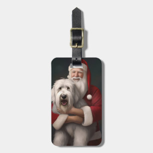 Old English Sheepdog mit Weihnachtsmann feierlich Gepäckanhänger
