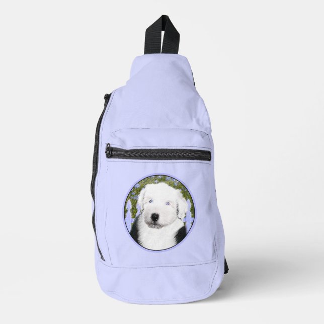Old English Sheepdog Puppy Painting Dog Art Crossbody Bag (Vorderseite)