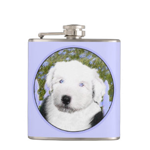 Old English Sheepdog Puppy Painting - Dog Art Flachmann