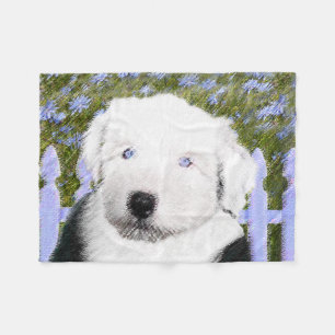Old English Sheepdog Puppy Painting - Dog Art Fleecedecke