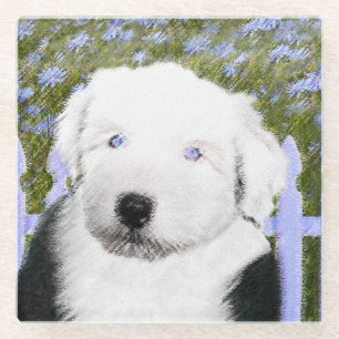 Old English Sheepdog Puppy Painting - Dog Art Glasuntersetzer