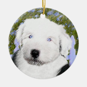 Old English Sheepdog Puppy Painting - Dog Art Keramik Ornament