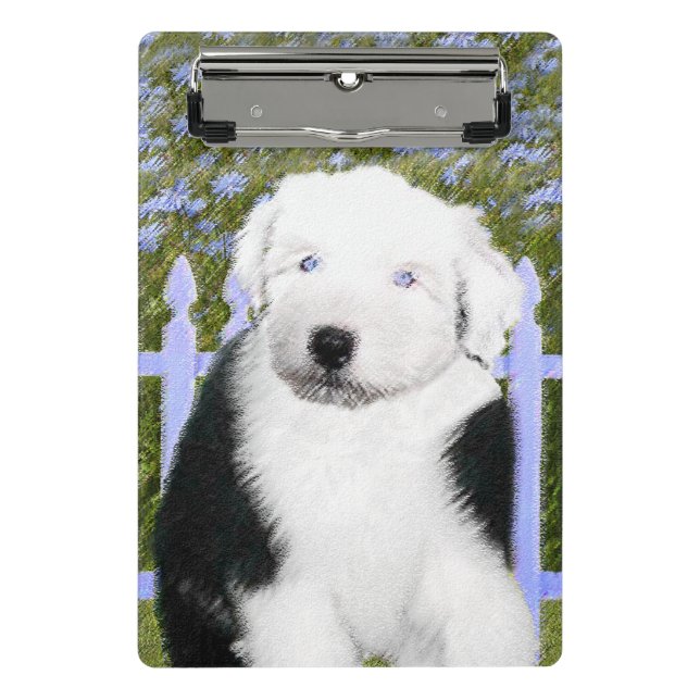 Old English Sheepdog Puppy Painting - Dog Art Mini Klemmbrett (Vorderseite)