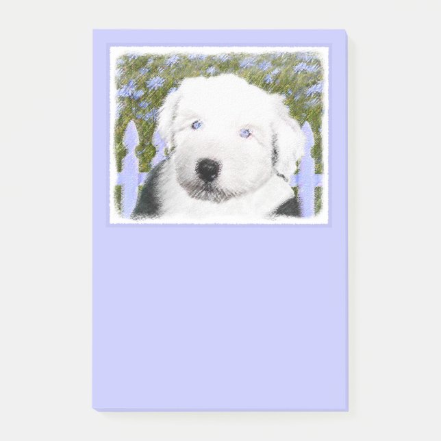Old English Sheepdog Puppy Painting - Dog Art Post-it Klebezettel (Vorderseite)