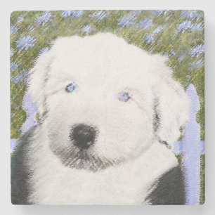 Old English Sheepdog Puppy Painting - Dog Art Steinuntersetzer