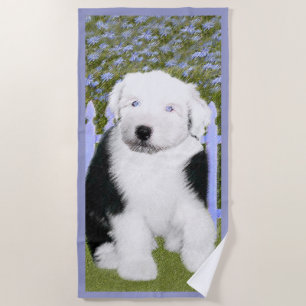 Old English Sheepdog Puppy Painting - Dog Art Strandtuch