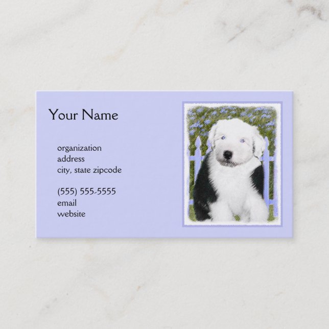Old English Sheepdog Puppy Painting - Dog Art Visitenkarte (Vorderseite)