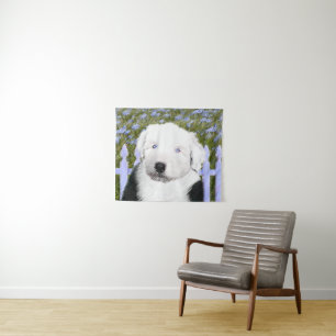 Old English Sheepdog Puppy Painting - Dog Art Wandteppich