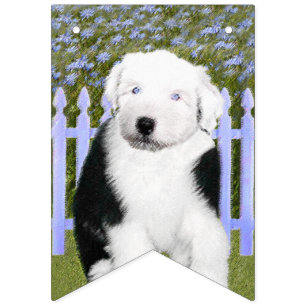 Old English Sheepdog Puppy Painting - Dog Art Wimpelkette