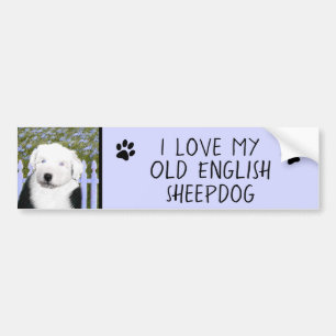 Old English Sheepdog Puppy Painting - Hundekunst Autoaufkleber