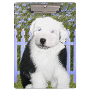 Old English Sheepdog Puppy Painting - Hundekunst Klemmbrett
