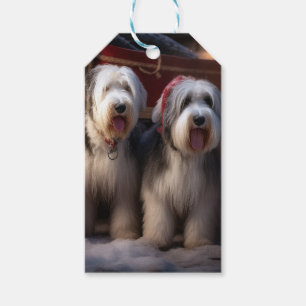 Old English Sheepdog Schnee-Schlitten Weihnachtsde Geschenkanhänger