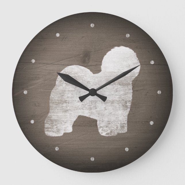 Old English Sheepdog Silhouette Rustikal Style Große Wanduhr (Vorderseite)