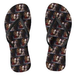 Old English Sheepdog Snowy Sleigh Weihnachtsdekor Flip Flops