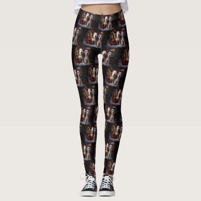 Old English Sheepdog Snowy Sleigh Weihnachtsdekor Leggings (Vorderseite)