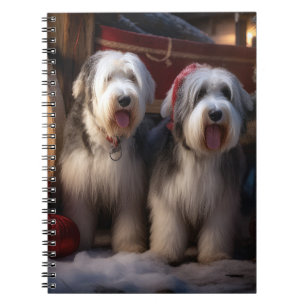 Old English Sheepdog Snowy Sleigh Weihnachtsdekor Notizblock
