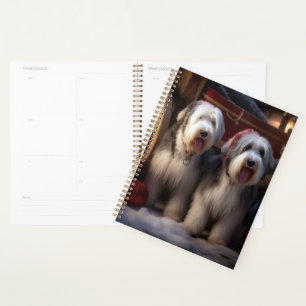 Old English Sheepdog Snowy Sleigh Weihnachtsdekor Planer
