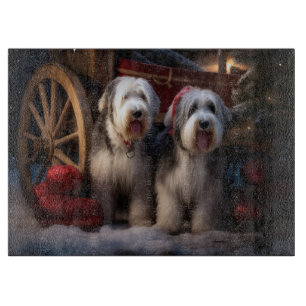 Old English Sheepdog Snowy Sleigh Weihnachtsdekor Schneidebrett