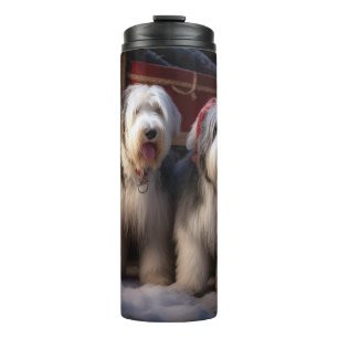 Old English Sheepdog Snowy Sleigh Weihnachtsdekor Thermosbecher