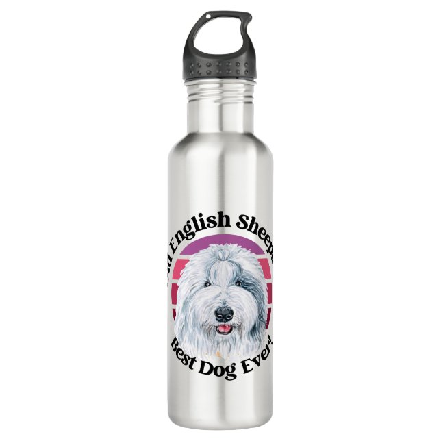 Old English Sheepdog Spanisch lustiges Zitat Edelstahlflasche (Vorderseite)