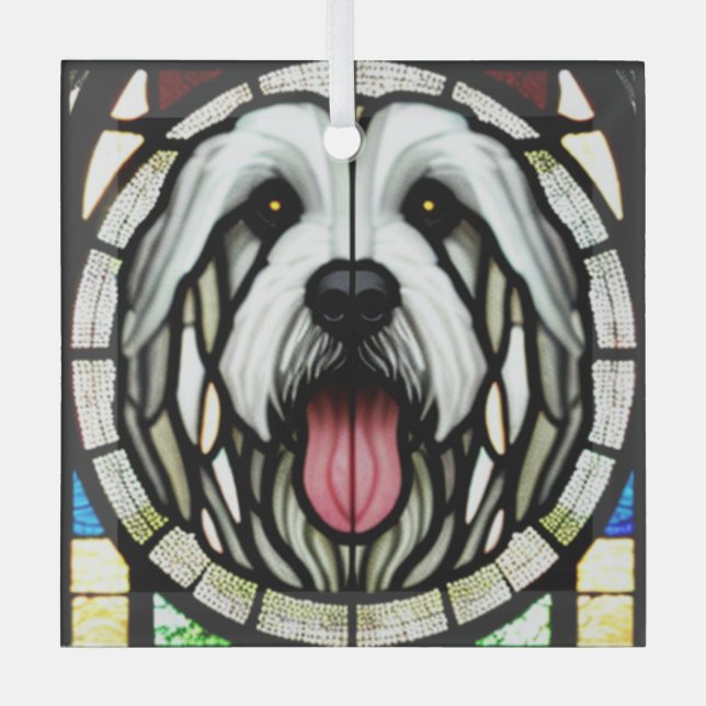 Old English Sheepdog "Stached Glass" Ornament Aus Glas (Vorderseite)