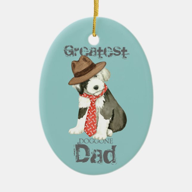 Old English Sheepdog Vater Keramik Ornament (Vorne)